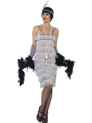 Kostým Flapper dlouhé šaty stříbrné